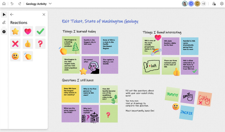 Reactions in Microsoft Whiteboard