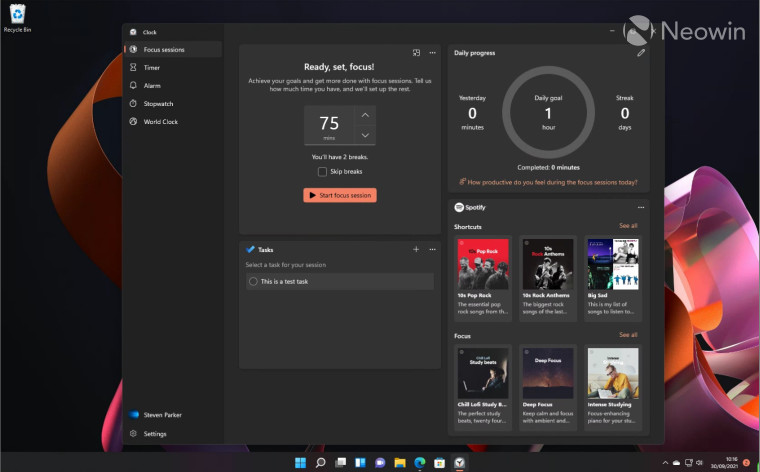 Screenshot of Clock app running on Windows 11