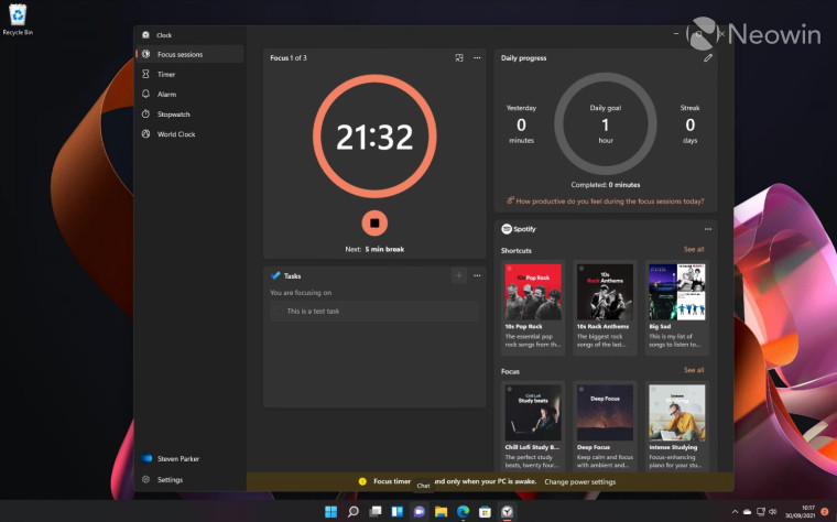 Screenshot of Clock app running on Windows 11