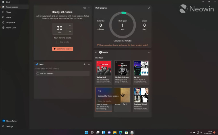 Screenshot of Clock app running on Windows 11