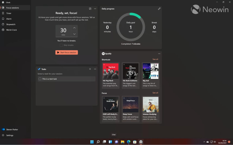 Screenshot of Clock app running on Windows 11