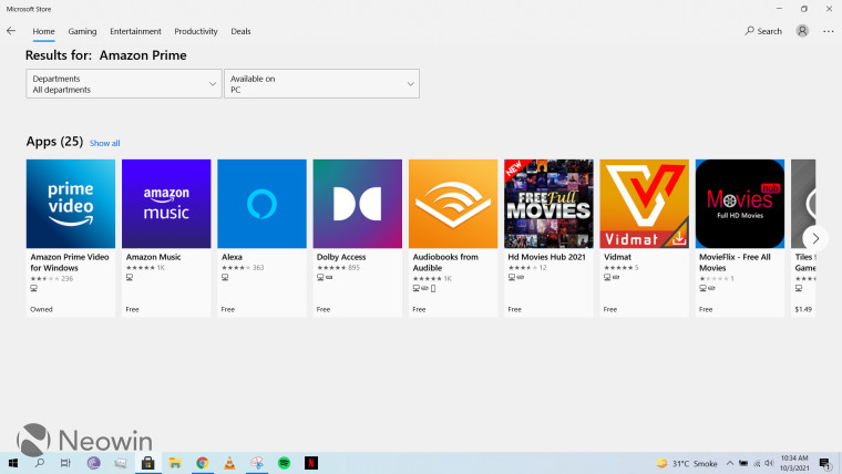 A screenshot of a search result in Microsoft Store for Windows 10