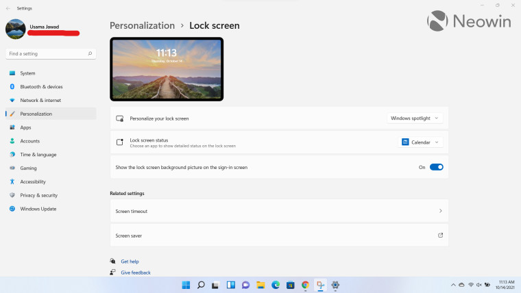 The lock screen settings in Windows 11