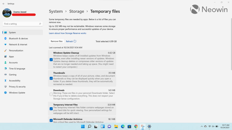 Temporary files management via Storage Settings in Windows 11