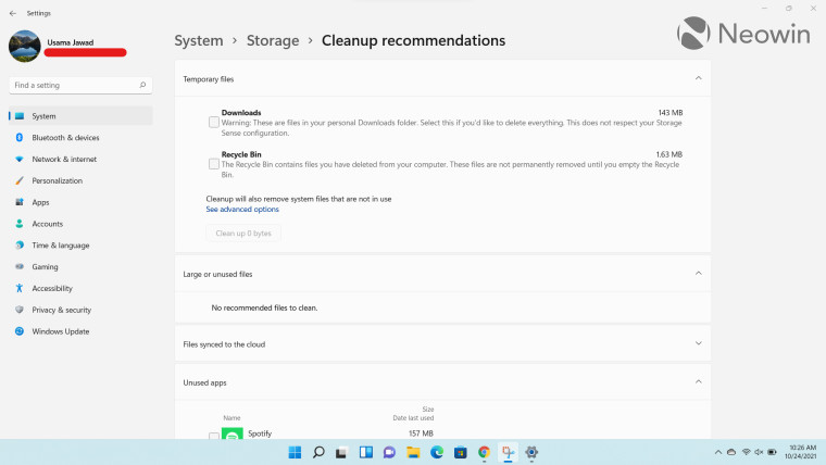 Cleanup recommendations via Storage Settings in Windows 11