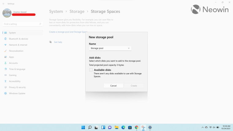 Storage Spaces via Storage Settings in Windows 11