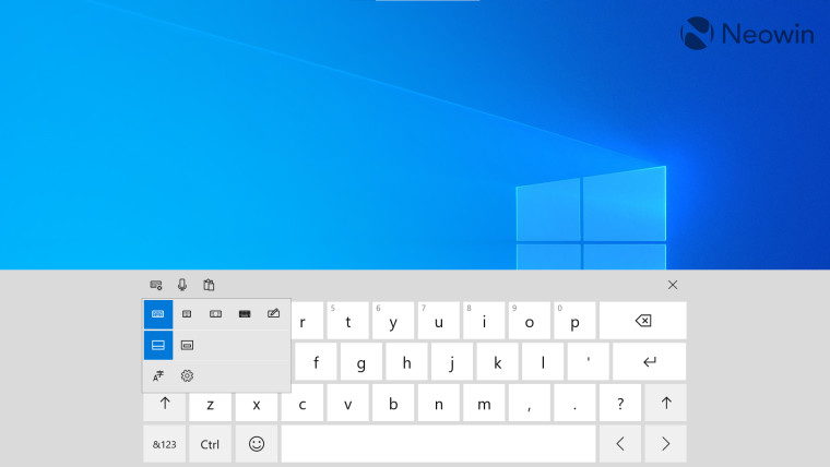 The touch keyboard open on Windows 10 desktop