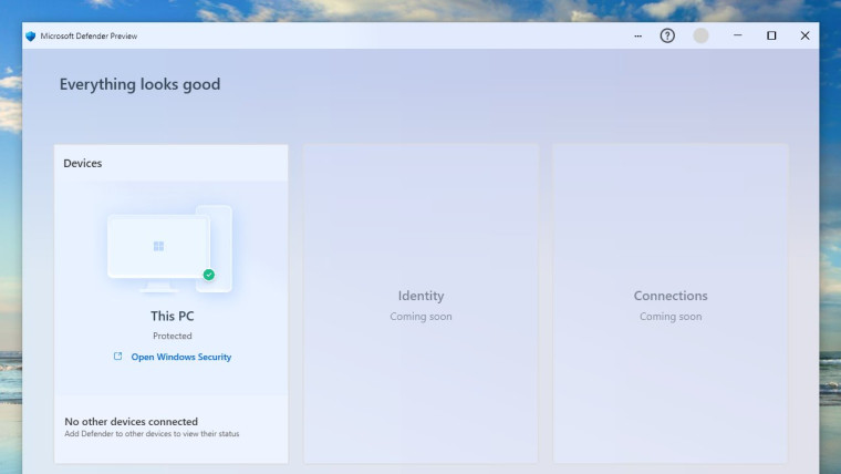 Microsoft Defender Preview home screen