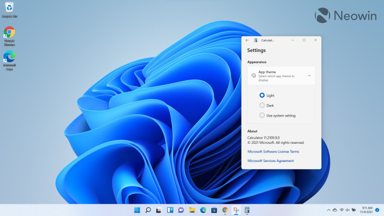 Calculator settings open in Windows 11 desktop
