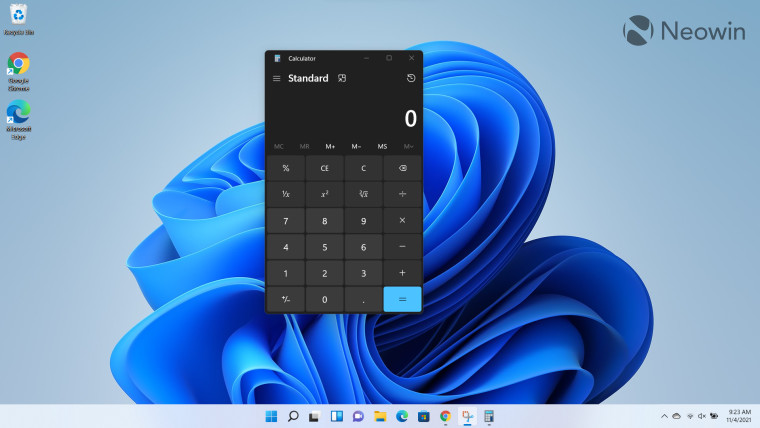 Calculator app open in Windows 11 desktop