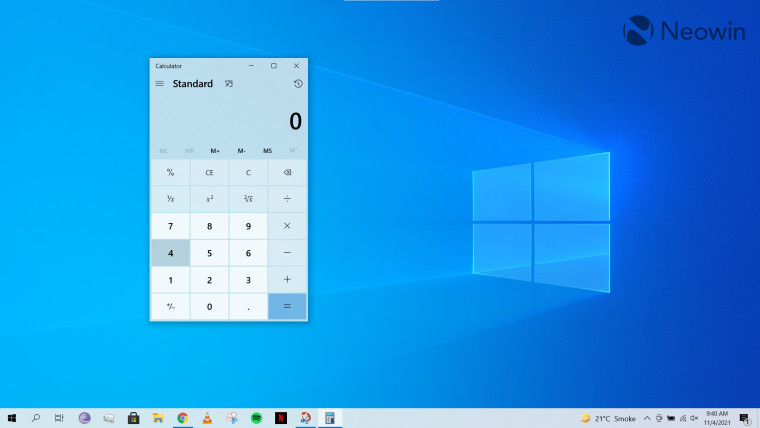 Calculator app open on Windows 10 desktop