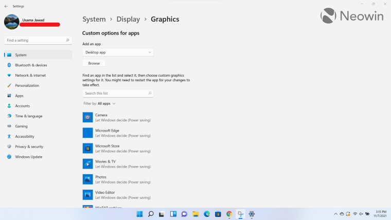 Settings app in Windows 11