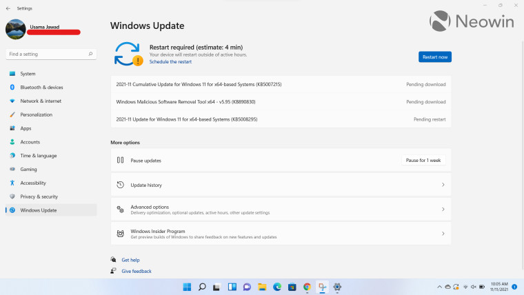 Windows Update UI in Windows 11