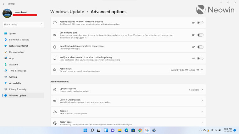 Advanced options in Windows Update in Windows 11