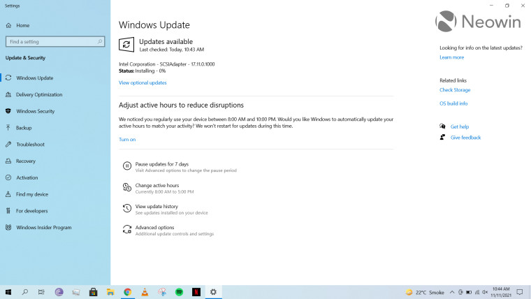 Windows Update UI in Windows 10