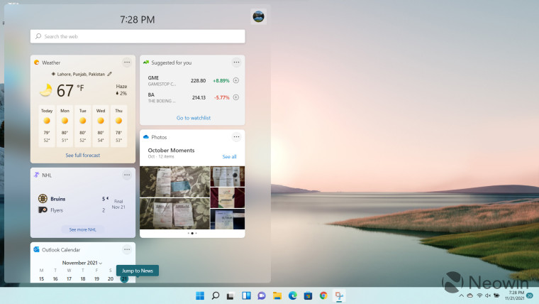 A screenshot of Widgets open in Windows 11