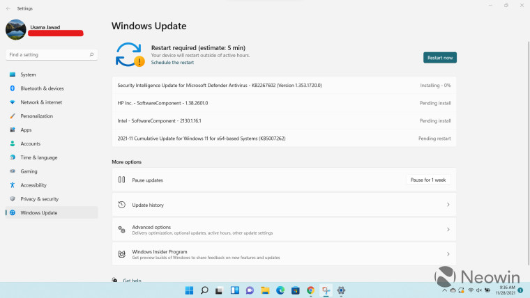 A screenshot of Windows Update on Windows 11