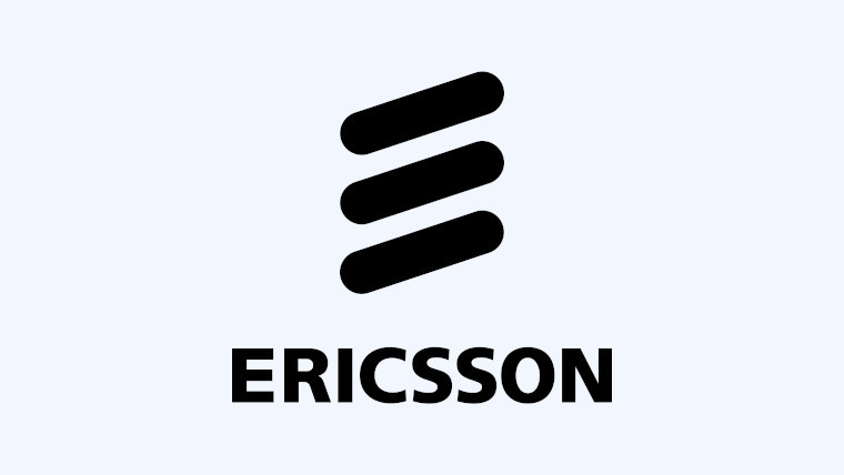 The Ericsson logo on a shiny white background