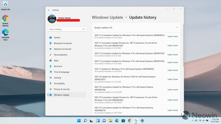 Screenshots showing how to uninstall Windows updates in Windows 11