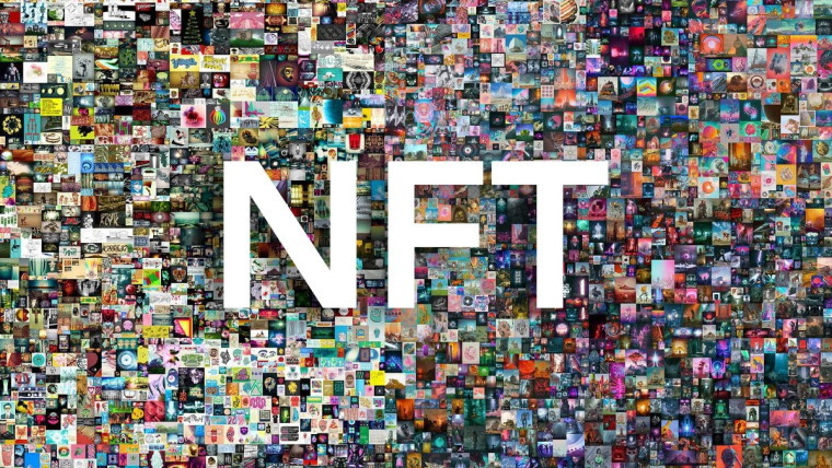 NFT written on a bunch of images in the background