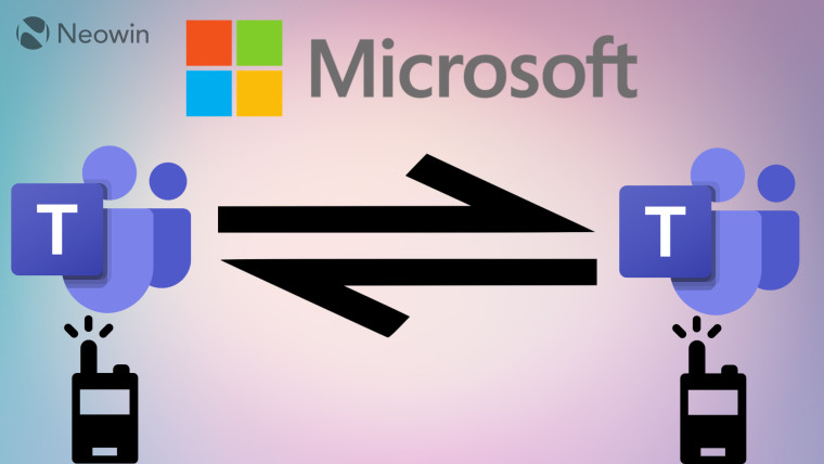 Microsoft Teams logo with walkie talkie on opposite ends with connected arrows