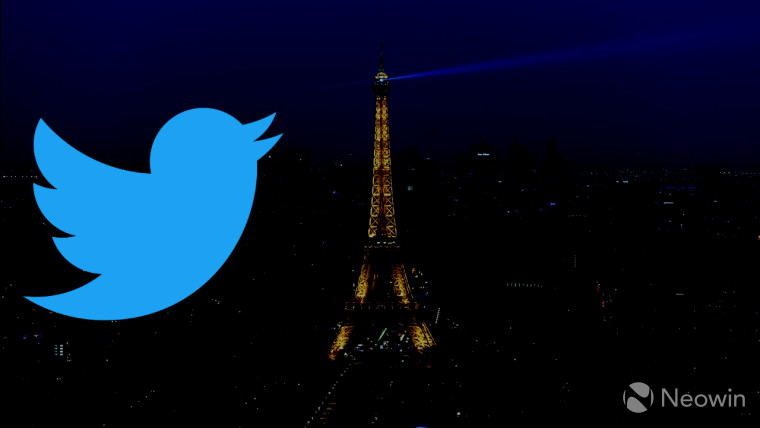 Twitter logo overlayed over Eiffel Tower