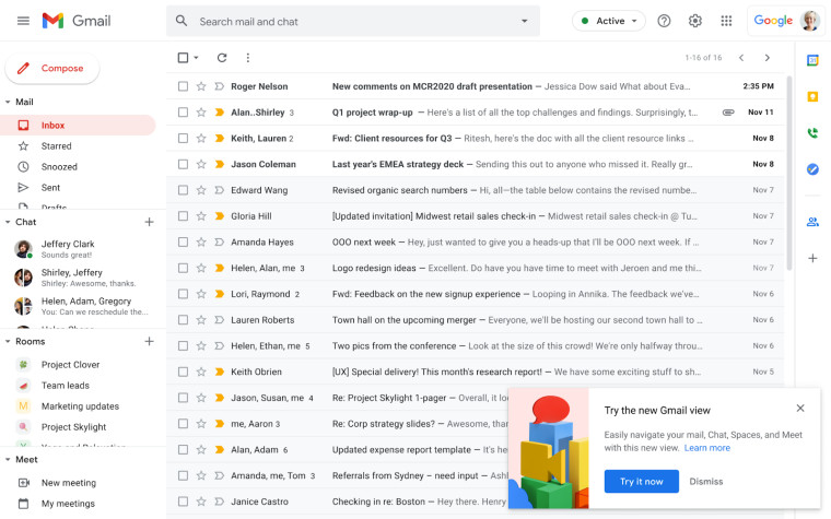 A screenshot of the current Gmail UI