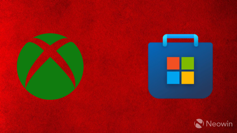 Logos of Microsoft Store and Xbox on a red background