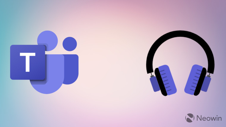 A Microsoft Teams logo and a Bluetooth headset on a light pink background