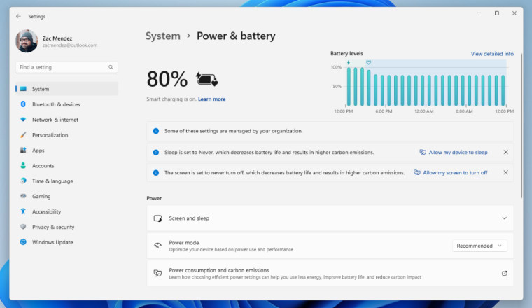 Sustainable Power settings