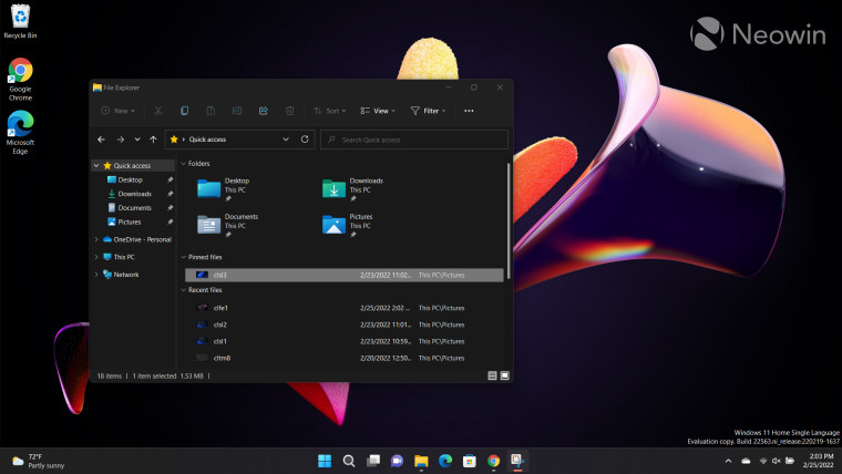 Screenshots of File Explorer in Windows 11 Dev Channel