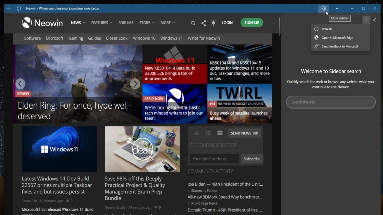 Latest Microsoft Edge Canary build includes new Web App Sidebar for quick search