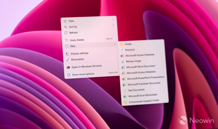 The modern context menu on the desktop in Windows 11