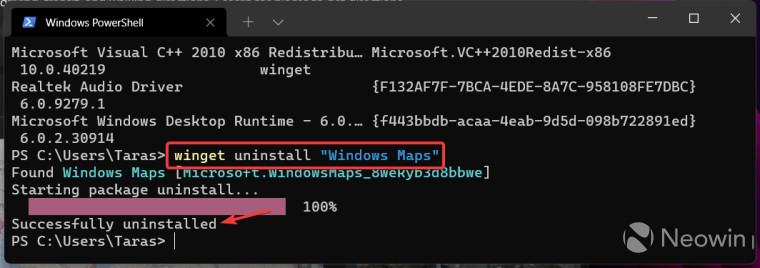 Uninstalling stock apps in Windows 11 using Windows Terminal