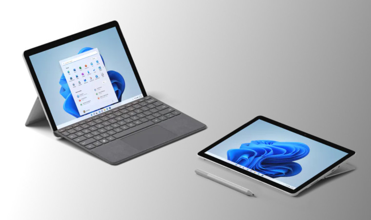 Two Surface Go 3 tablets with and without Type Cover