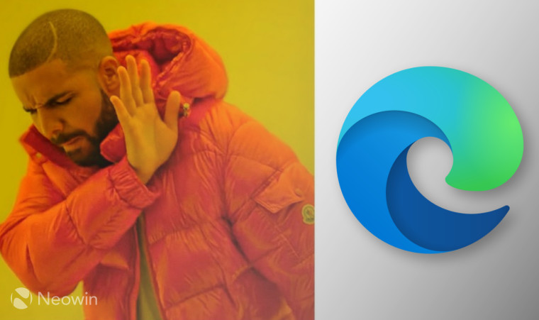 Drake turning out from the Microsoft Edge browser logo