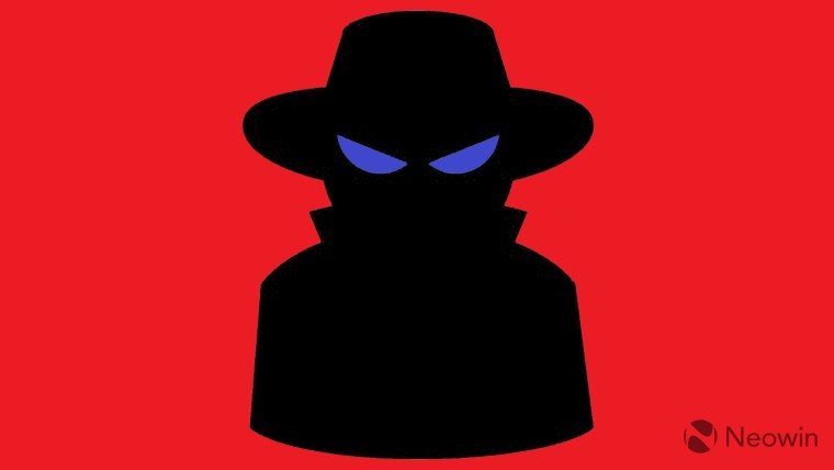 A spy cartoon on the red background with blue eyes