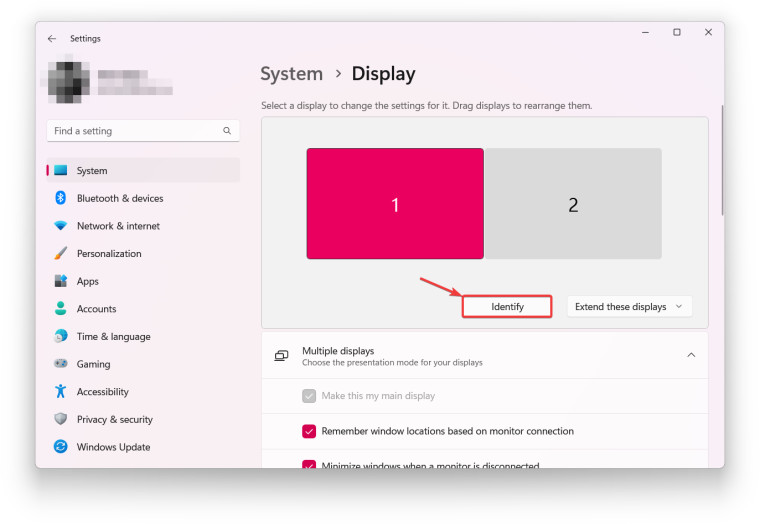 The Settings app showing how to set per-monitor wallpapers in Windows 11