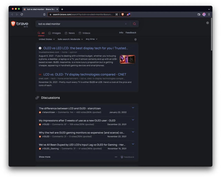 The Discussions feature in Brave Search