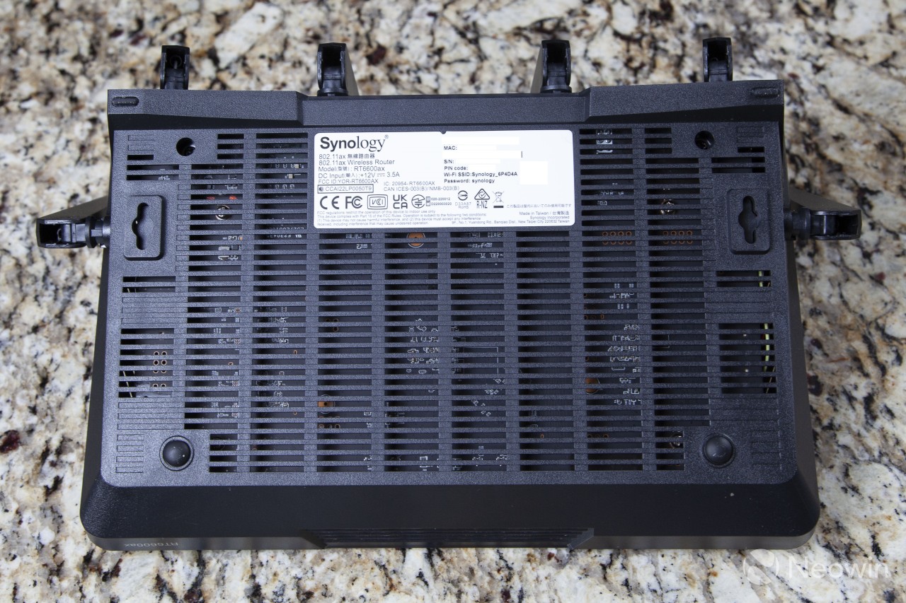 Picture of the bottom of the Synology RT6600ax router