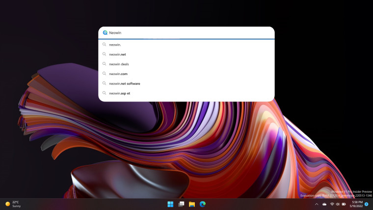 Windows 11 build 25120 with the desktop search bar