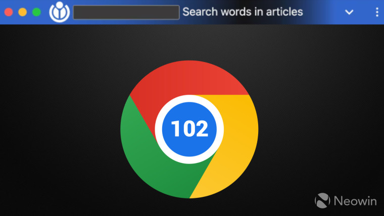 A graphic with Chrome 102 in the center and a custom title bar at the top