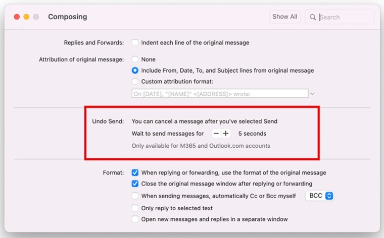 Outlook for Mac undo send