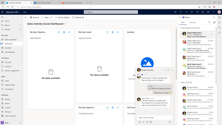 A screenshot of a Teams chat embedded in Dynamics 365