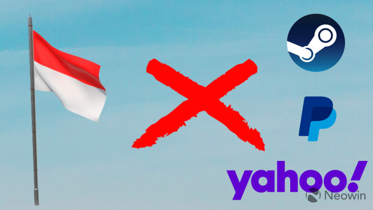 Indonesia flagpole on the left with Steam PayPal and Yahoo logos on the right