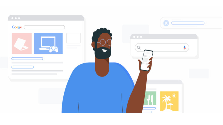 Illustration of a man using Google search