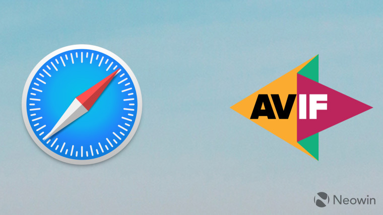 Safari and AVIF logos on a blue background