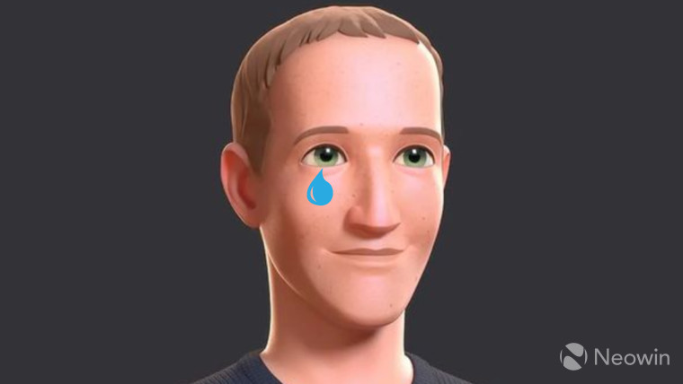 Mark Zuckerberg is the avatar of Horizon World but a tear is falling from his eye.