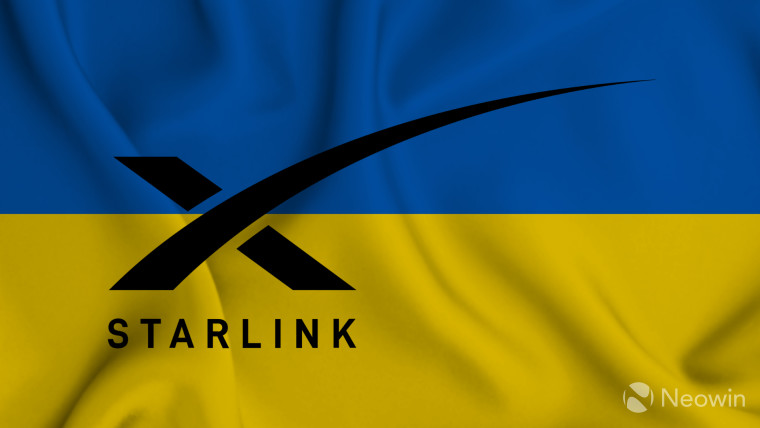 Starlink logo in front of Ukraine flag