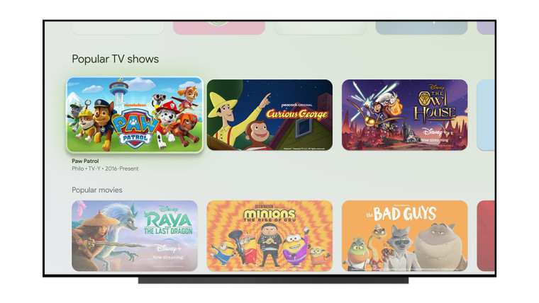 Popular kids tv shows on Google TV kids profile